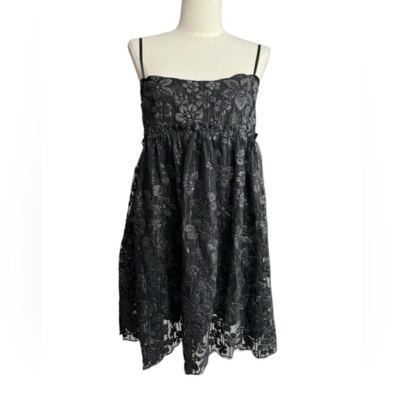 Free People All That Glitters Mini Dress Black Combo Baby Doll  Size Small NWT - Picture 4 of 9